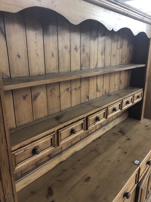 Large pine kitchen dresser with multiple drawers and cupboards under, approx 184cm x 48cm x 193cm - Image 3 of 10