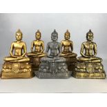 A collection of five modern Buddha figurines, each approx 23cm in height