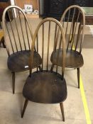 Three Ercol stick back chairs