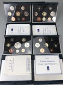 Four sets of Royal Mint United Kingdom Proof Collection leather bound Coin sets 1991, 1993, 1994 &