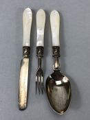 Silver hallmarked Christening set of knife fork and spoon maker AH