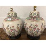 Pair of Chinese ceramic lamp bases with floral design, each approx 44cm in height