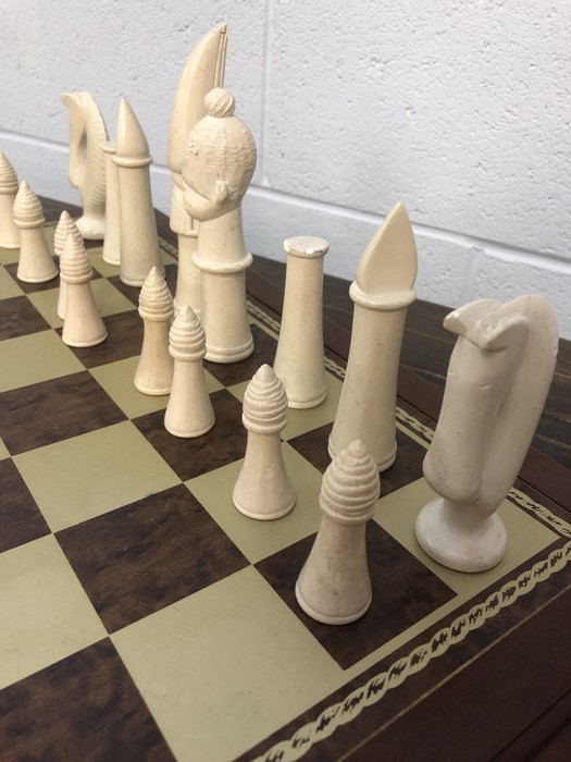 Chess set with soap stone pieces on a wooden board, approx 52cm x 52cm - Image 8 of 13