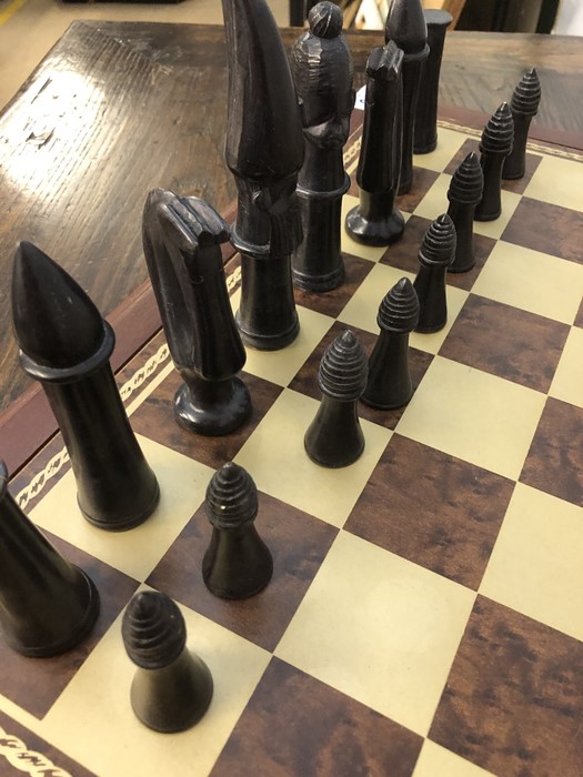 Chess set with soap stone pieces on a wooden board, approx 52cm x 52cm - Image 7 of 13