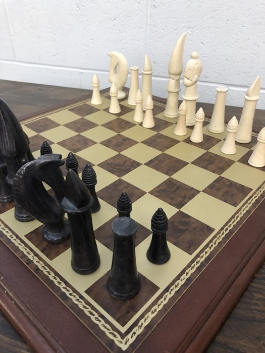 Chess set with soap stone pieces on a wooden board, approx 52cm x 52cm - Image 3 of 13