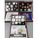 Three sets of Royal Mint United Kingdom Proof Collection leather bound Coin sets 2004, 2005 & 2007