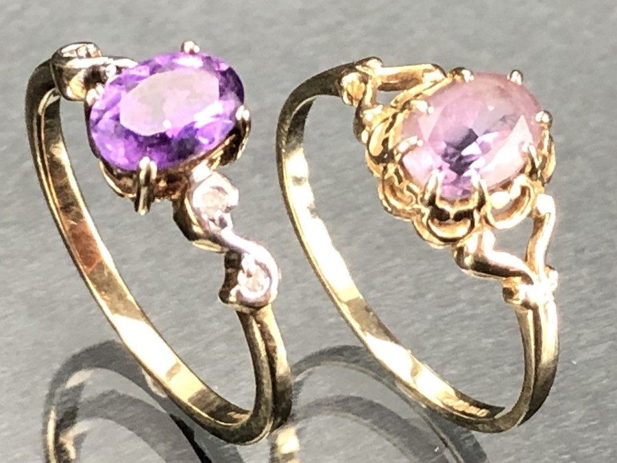 Two 9ct Gold rings both set with purple stones sizes M.5 & M (total weight 3.2g)