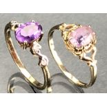 Two 9ct Gold rings both set with purple stones sizes M.5 & M (total weight 3.2g)