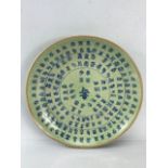 Chinese crackle glaze green gound plate with all over chinese characters design and six figure