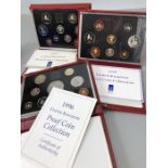 Three sets of Royal Mint United Kingdom Proof Collection leather bound Coin sets 1996, 1990 & 1992
