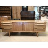 Mid century sideboard with cutlery draw and central cupboards approx 198 x 48 x 74 (A/F)