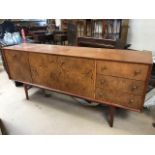 Mid Century sideboard with drinks cabinet, cupboard and three drawers, approx 183cm x 46cm x 80cm