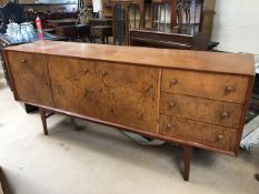 Mid Century sideboard with drinks cabinet, cupboard and three drawers, approx 183cm x 46cm x 80cm