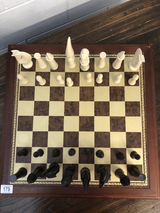 Chess set with soap stone pieces on a wooden board, approx 52cm x 52cm - Image 2 of 13