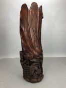 Chinese carved wooden decoration depicting cranes in a forest scene, approx 48cm in height