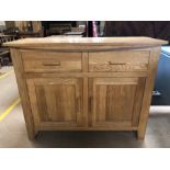 Modern oak sideboard with two drawers and cupboard under, approx 110cm x 46cm x 85cm tall