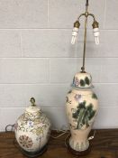 Two Chinese ceramic lamp bases, the tallest approx 59cm to top of ceramic (smallest A/F)