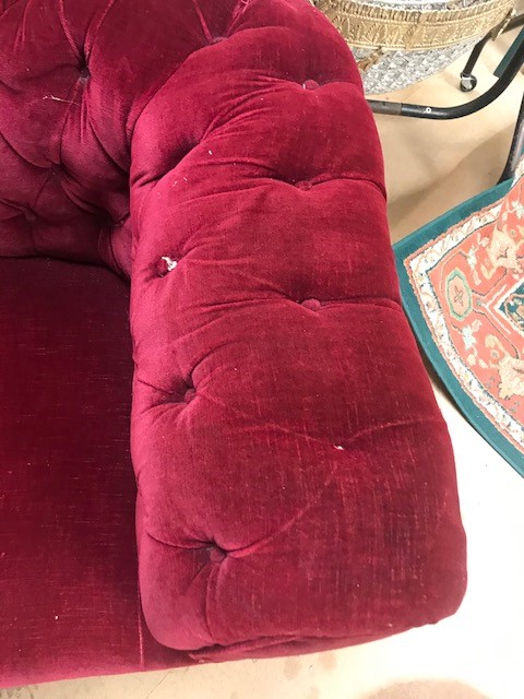Chesterfield two seater sofa in Red velvet fabric, approx 180cm in length - Image 11 of 17