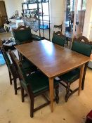 Mid Century dining table, approx 129cm x 76cm x 73cm tall, with five heavily carved green