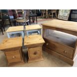 Small collection of pine furniture to include TV unit, two low bedsides/drawers and a pair of pine