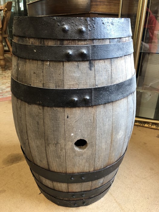 Wooden barrel with metal banding, approx 63cm in height - Image 2 of 4