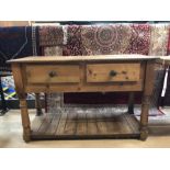 Kitchen console with two drawers and shelf under, approx 122cm x 48cm x 79cm tall