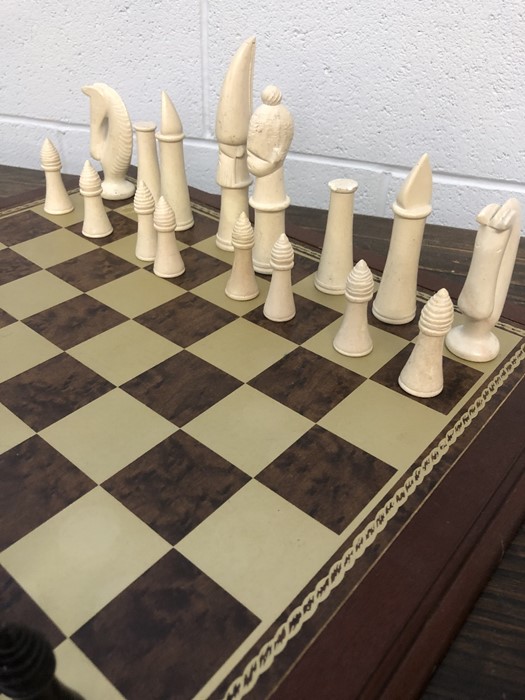 Chess set with soap stone pieces on a wooden board, approx 52cm x 52cm - Image 10 of 13