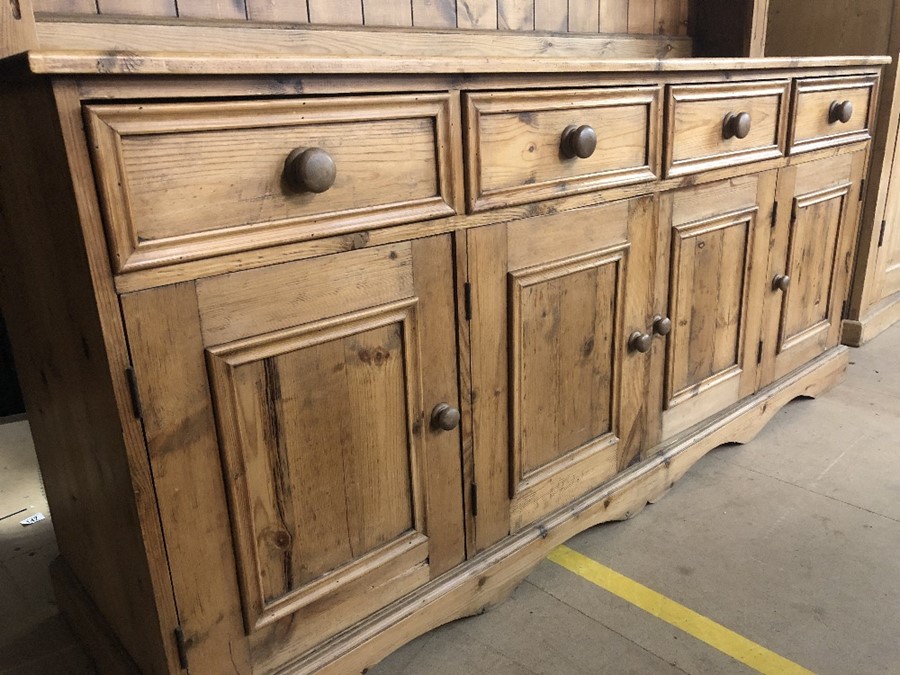 Large pine kitchen dresser with multiple drawers and cupboards under, approx 184cm x 48cm x 193cm - Image 5 of 10