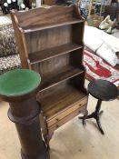 Small waterfall bookshelf, along with a wine table and wooden plant stand