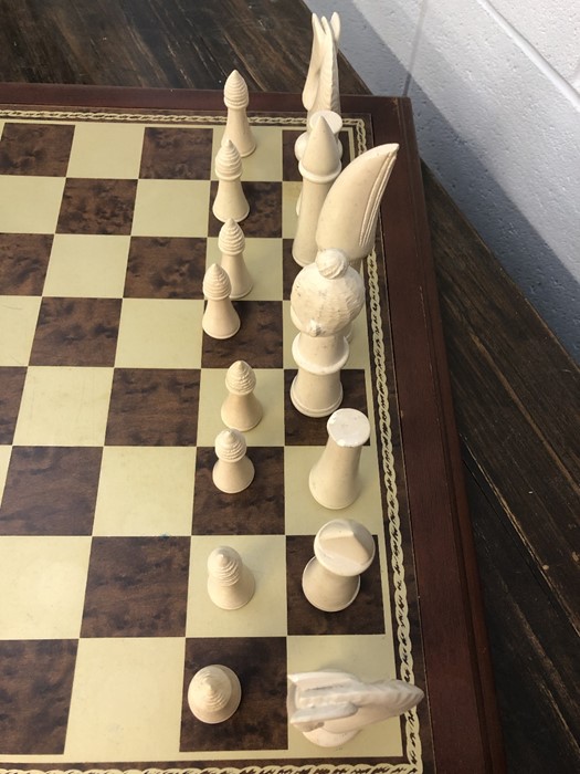 Chess set with soap stone pieces on a wooden board, approx 52cm x 52cm - Image 9 of 13