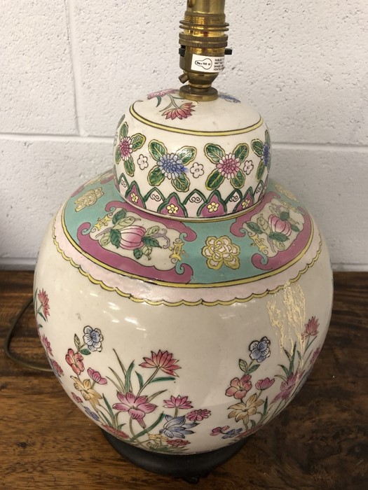 Pair of Chinese ceramic lamp bases with floral design, each approx 44cm in height - Image 4 of 8