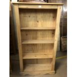 Pine bookcase, approx 83cm x 26cm x 150cm tall