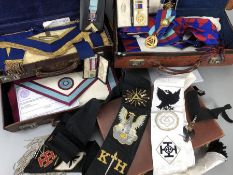 Large collection of Masonic items in four leather cases