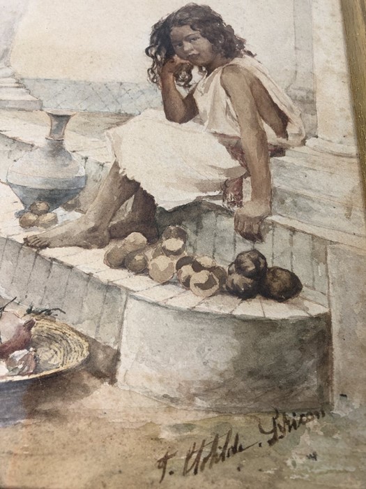 Watercolour of a young girl, indistinct signature lower right, approx 16cm x 24cm (inside mount), in - Image 3 of 3