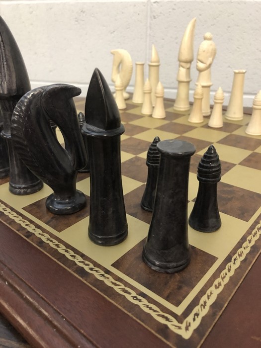 Chess set with soap stone pieces on a wooden board, approx 52cm x 52cm - Image 4 of 13