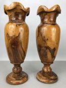 Pair of interesting rustic carved wooden vases, approx 36cm in height