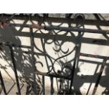 Pair of wrought iron gates, each approx 132cm wide x 109cm tall