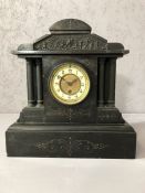 Large black marble mantle clock, approx 39cm tall (A/F)