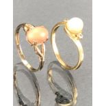 9ct Gold ring size 'K' with pink coloured stone and 18ct gold ring size 'J' set with diamonds to