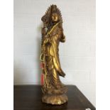 Large wooden carved and gilt Hindu figurine of a deity