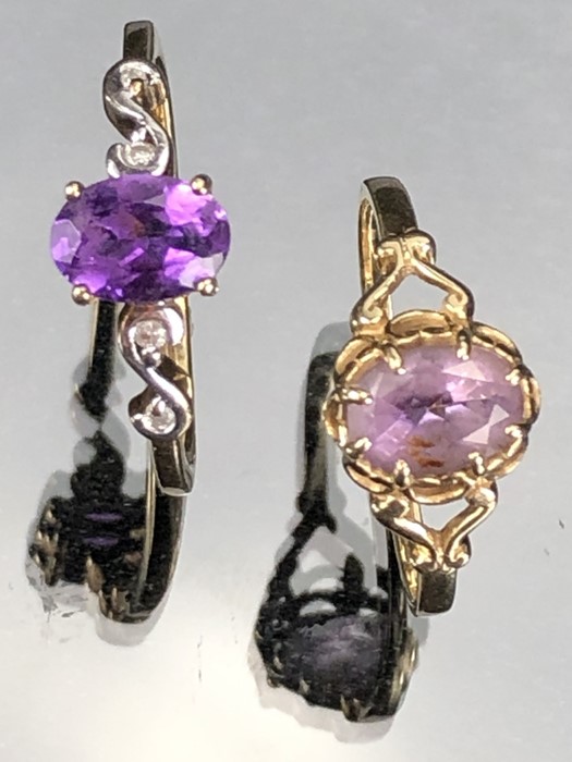 Two 9ct Gold rings both set with purple stones sizes M.5 & M (total weight 3.2g) - Image 2 of 4