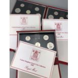 Three sets of Royal Mint United Kingdom Proof Collection leather bound Coin sets 1985, 1986 & 1987