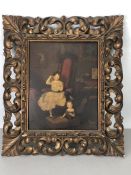 Oil on board of two children, approx 25.5cm x 32.5cm, in ornate frame