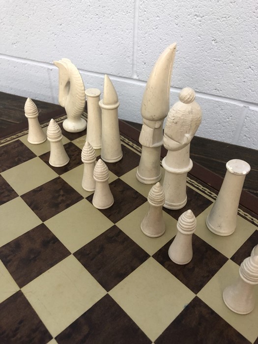 Chess set with soap stone pieces on a wooden board, approx 52cm x 52cm - Image 12 of 13