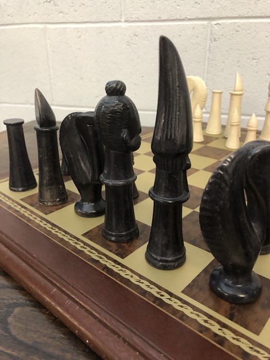 Chess set with soap stone pieces on a wooden board, approx 52cm x 52cm - Image 5 of 13