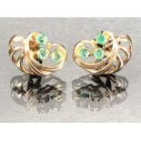 Pair of 9ct gold hallmarked earrings set with green stones (total weight 2.2g)
