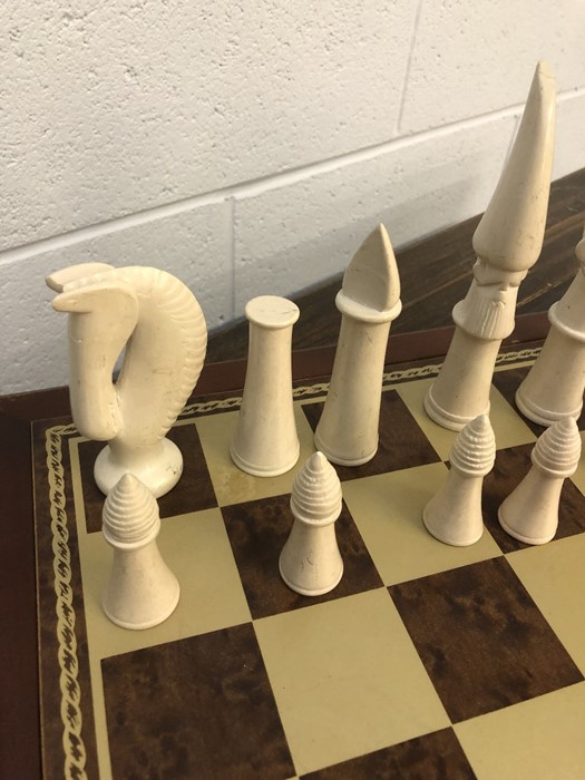 Chess set with soap stone pieces on a wooden board, approx 52cm x 52cm - Image 13 of 13