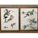 Two Chinese watercolours depicting birds and signed, approx 50cm x 40cm