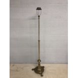 Brass coloured extending/adjustable standard lamp on lion paw feet