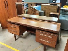 G-Plan dressing table with hidden central drawer and rectangular mirror over, approx 152cm x 46cm